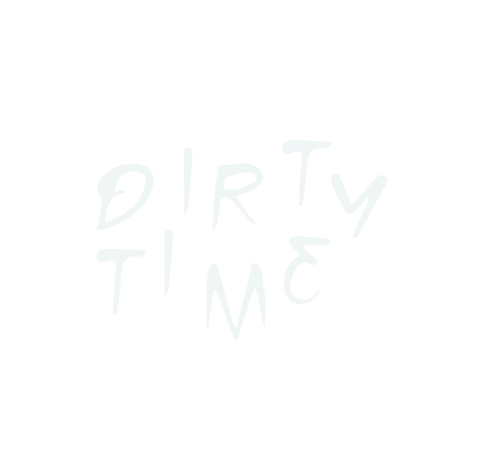 Dirty Time Logo, a pollen grain outline with clock hashes and queer typography reading Dirty Time