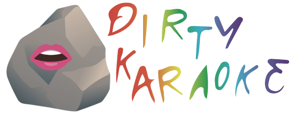 an emoji rock with emoji lips and rainbow text DIRTY KARAOKE